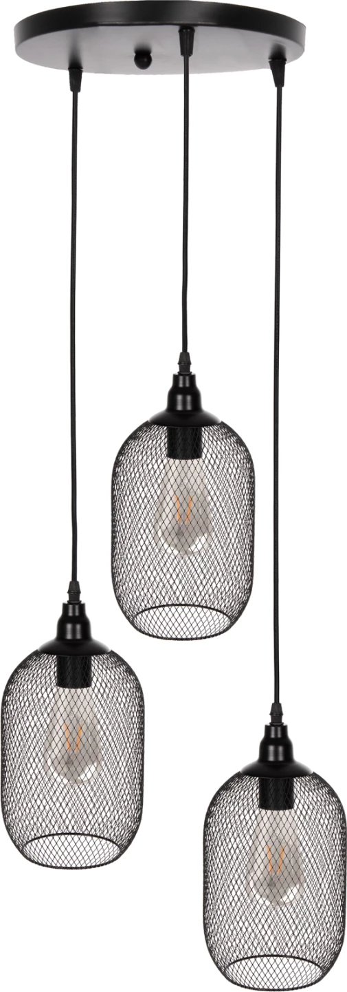 Llambë varëse tavani, 3 drita, rrjetë metali e zezë, FH4104, Φ24x123H cm