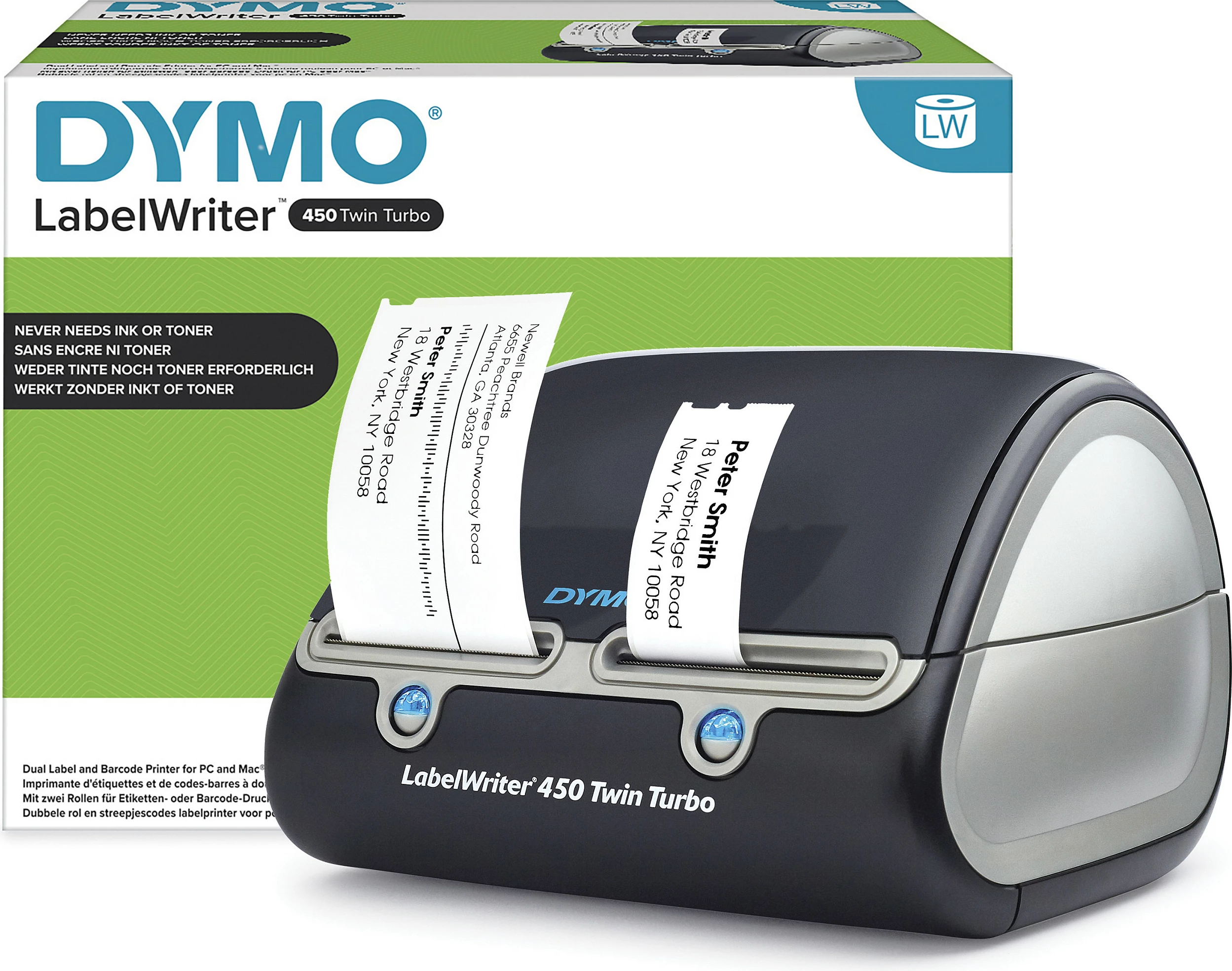 Printer etiketash Dymo LabelWriter 450 Twin Turbo, direct thermal, 600x300 DPI, zi/argjend