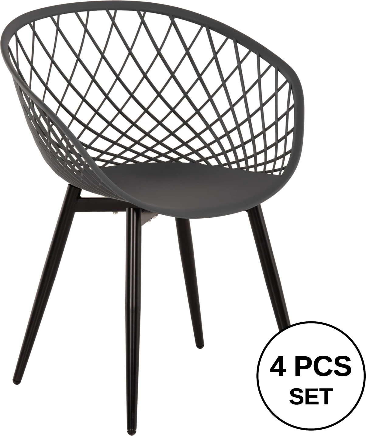 Karrige me krahë ARIADNE FH8001.30, ngjyrë gri, polipropilenë, këmbë metali të zeza, 63x56x80H cm, set prej 4 copë