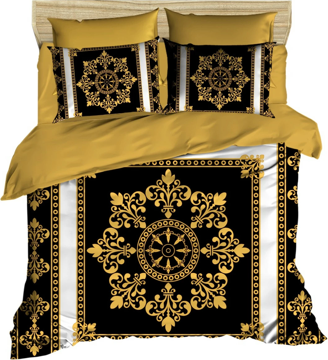 Set mbulesë për jorgan king size, L'essentiel, 3D7, ngjyrë e zezë, ari, e bardhë