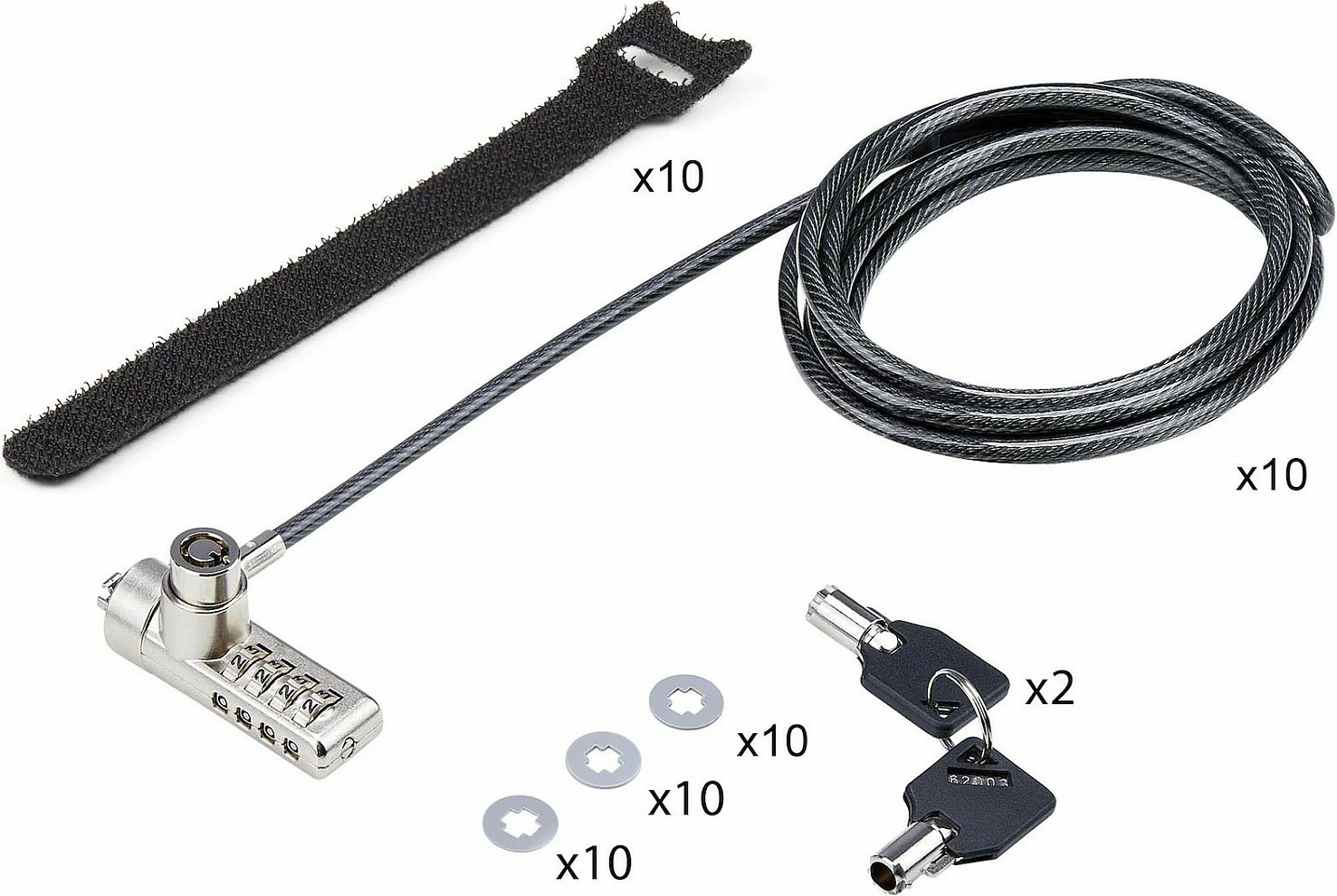 Kablollok sigurie për laptop StarTech, Kensington, 2 m, 10 copë, me çelës dhe kod, zi/çelik