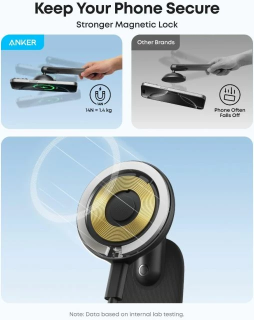 Mbajtës celulari magnetik për veturë Anker Nano A9110H11, 16N, rrotullim 360°/pjerrësi 45°, ngjitës 3M, i zi, set