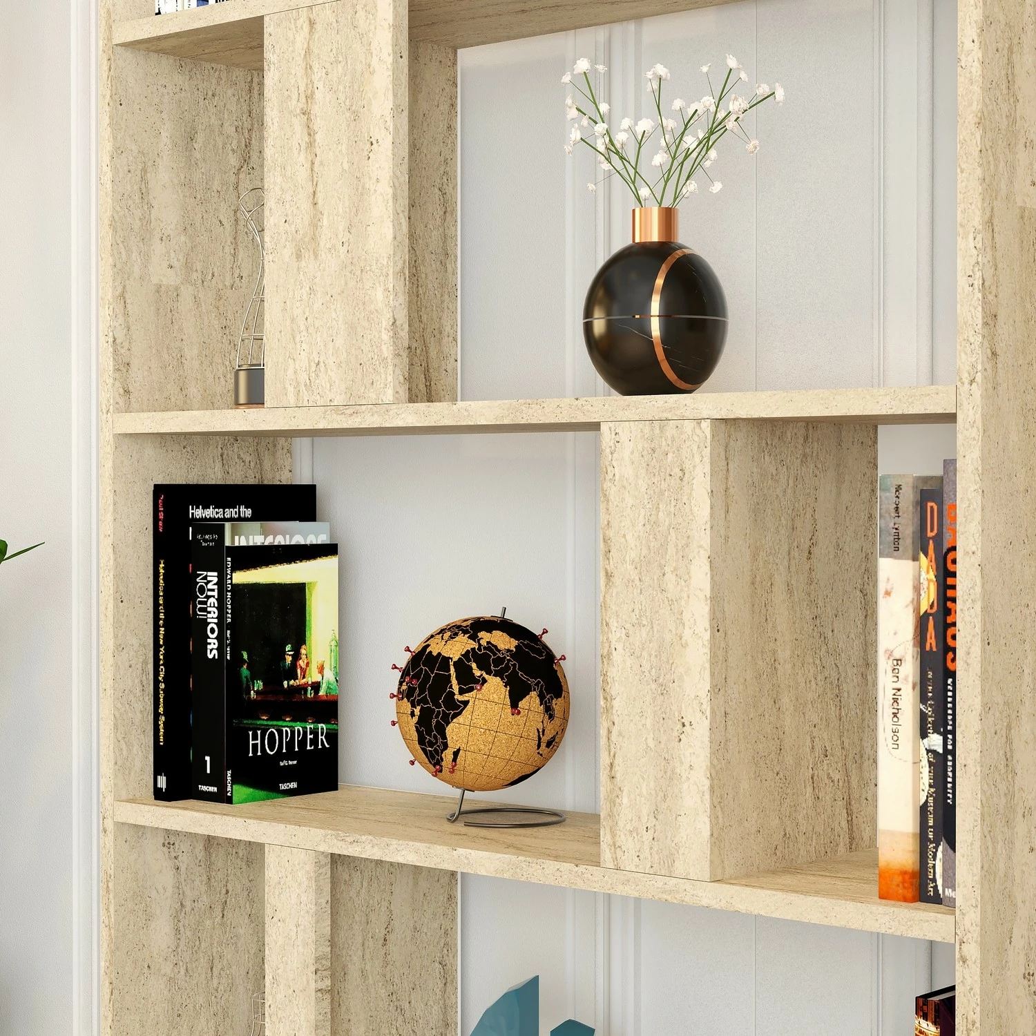 Raft librash Hanah Home, ngjyrë travertin, Lima