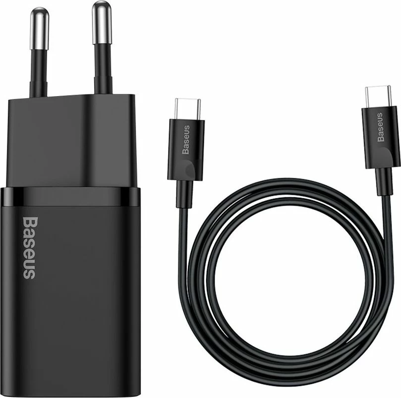 Karikues rrjeti Baseus Super Si TZCCSUP-L01 25W USB-C PD me kabllo USB-C në USB-C 1m, i zi