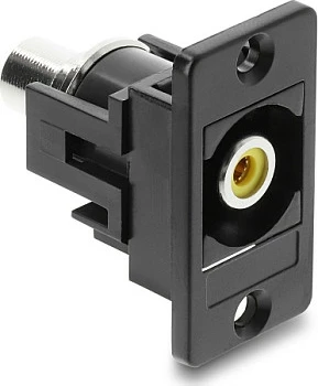 Adapter panel-montim DeLOCK RCA femër-femër, flat, zi/verdhë