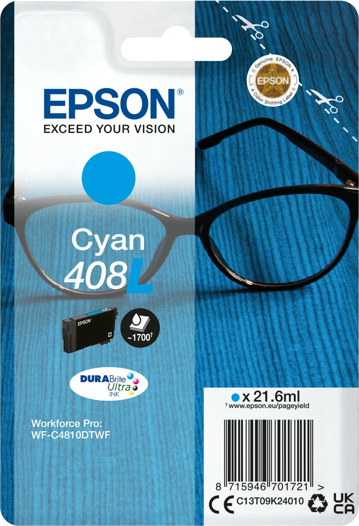 Kasetë bojë Epson 408L DURABrite Ultra, XL, Cyan
