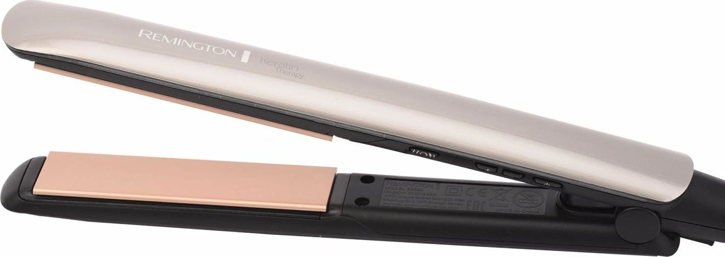 Drejtues flokësh Remington Keratin Therapy S8590, 160-230°C, pllaka qeramike me keratin, krem