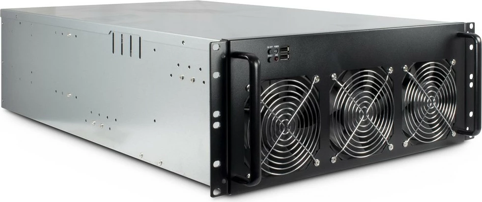 Kasë Inter-Tech 4W2 Mining-Rack 4HE, rack 19 inç, industriale, e zezë/argjendtë