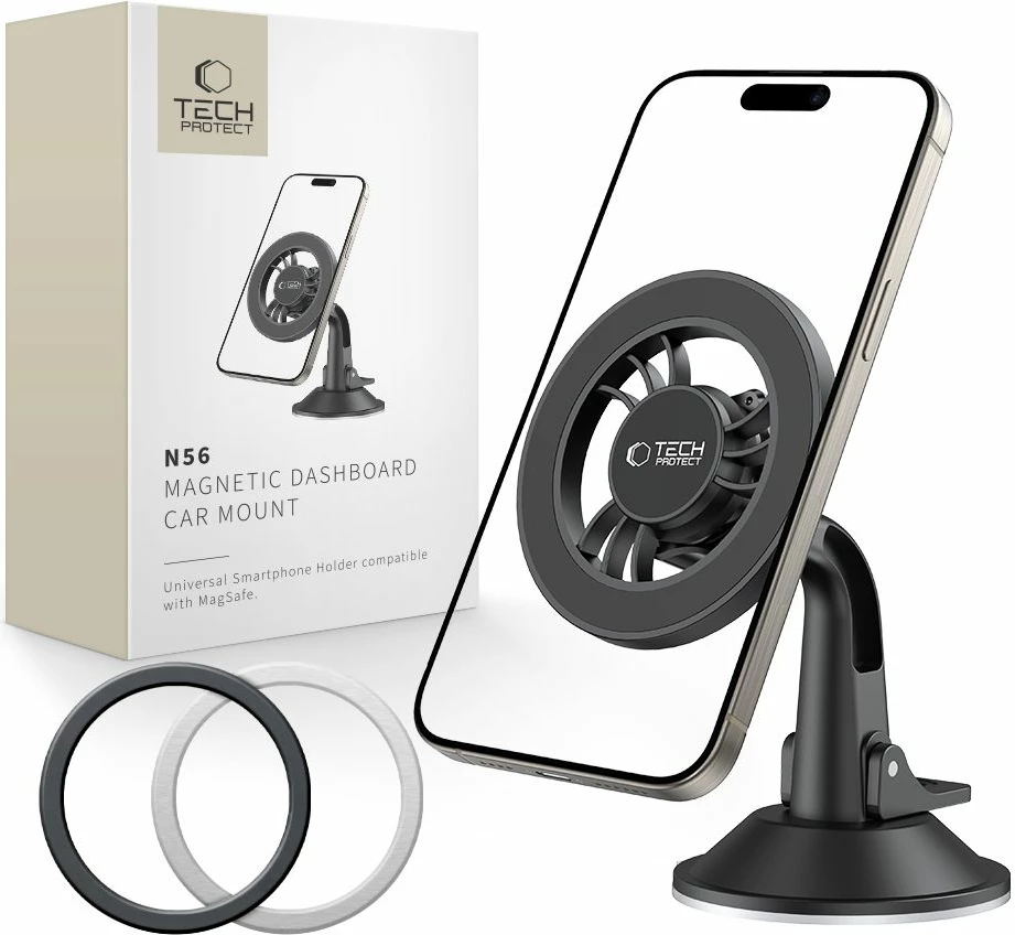Mbajtës magnetik për veturë Tech-Protect N56, MagSafe, për kokpit ose xham, i zi