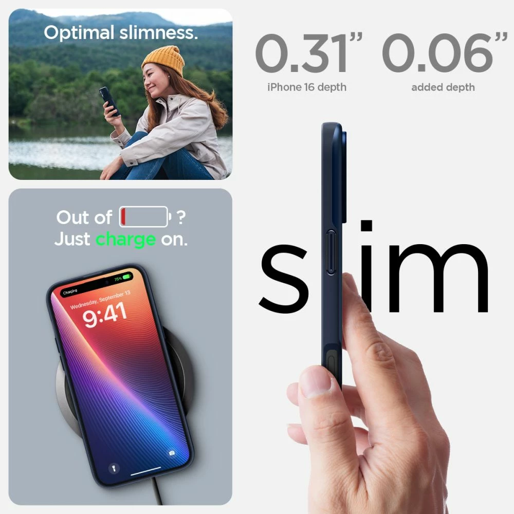 Mbështjellës Spigen Thin Fit MagSafe për iPhone 16, Kaltër