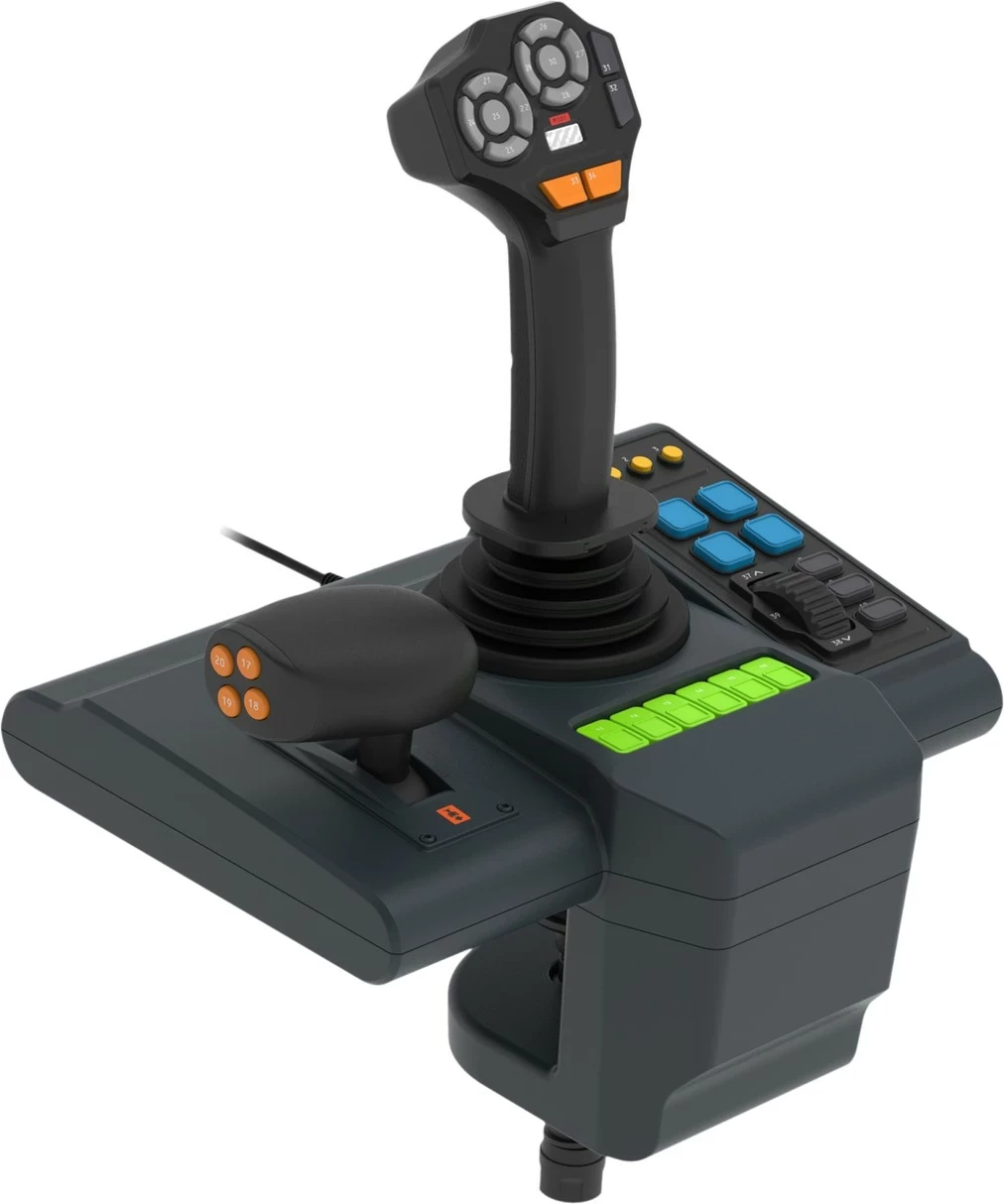 Set kontrolli simulimi HORI Farming Vehicle Control System (MPN 81005091221), timon 34 cm 900° + 3 pedale + konsolë anësore me joystick USB, i zi