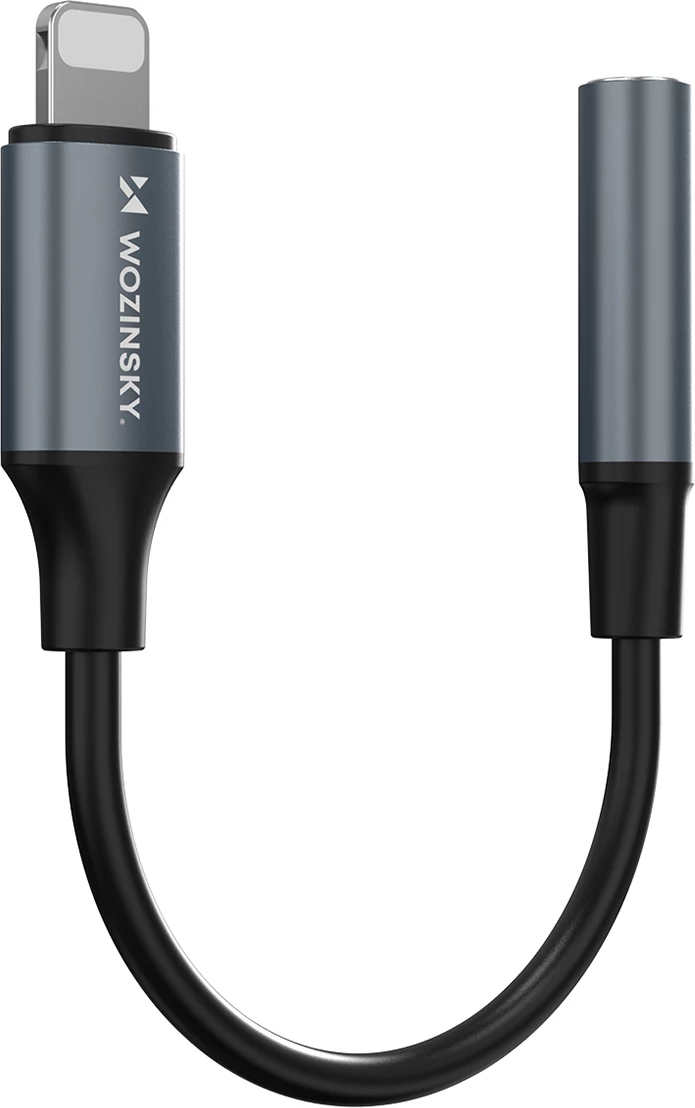 Adapter audio Lightning në 3.5 mm mini jack, Wozinsky, WALJ-01, alumini + TPE/nylon, HiFi, kompatibil me iPhone/iPad, zi