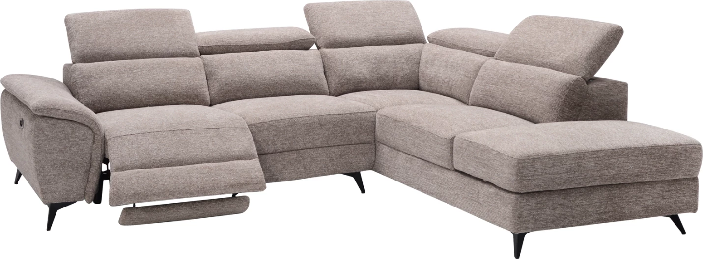 Këndare e djathtë RESTRO me recliner elektrik dhe hapësirë për depo, material bezhë, 284x224x76cm