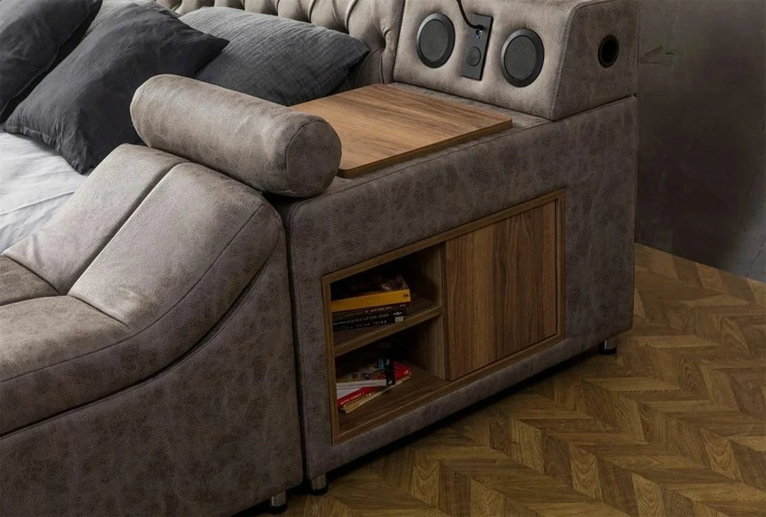 Krevat dopio smart, ngjyrë kafe, Skye Decor, me masazh, USB, audio