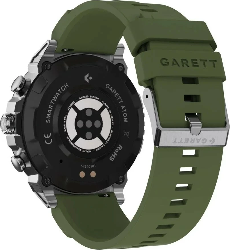 Smartwatch Garett Atom 1.43\" AMOLED, Bluetooth thirrje, IP68, 370 mAh, argjendtë, set me rrip shtesë silikonik