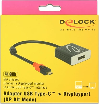 Adapter USB-C në HDMI DeLOCK 62999, 4K 3840x2160, DisplayPort 1.4, i zi