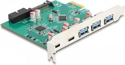 Kartë zgjerimi PCIe DeLOCK, 3x USB-A + 2x USB-C, USB 3.2 Gen 1 5Gbps, PCIe x1, shumëngjyrëshe
