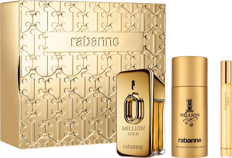 Set Eau de Parfum dhe deodorant për meshkuj Paco Rabanne Million Gold, 50ml + 150ml + 10ml