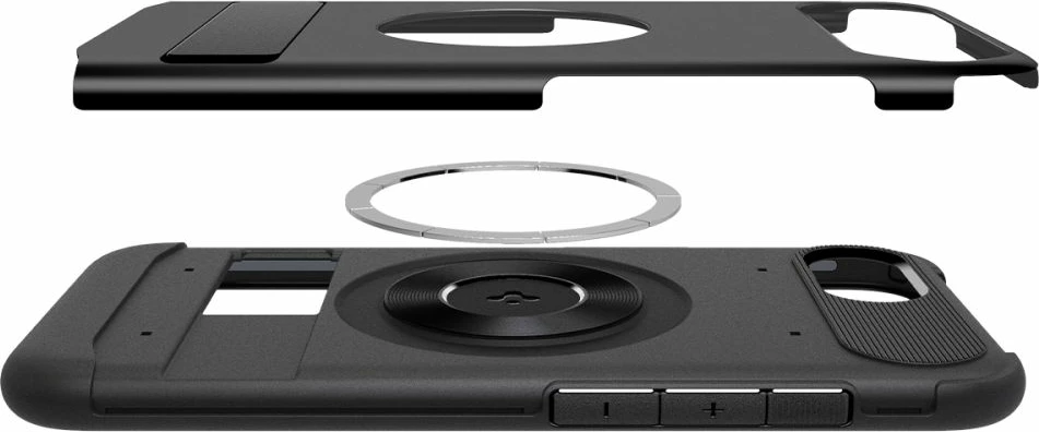 Mbështjellës Spigen Slim Armor MagSafe për iPhone 16e, me kickstand, MagSafe, TPU + polikarbonat, zi