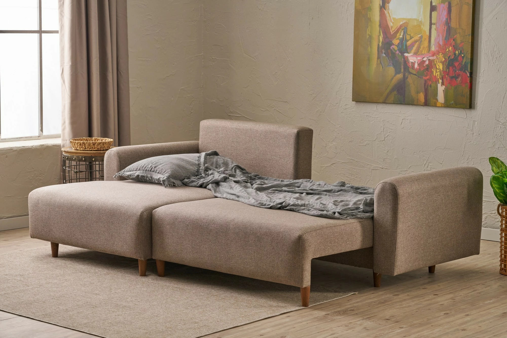 Kënd-sofë krevati Atelier del Sofa, kënd majtas, ngjyrë kafe