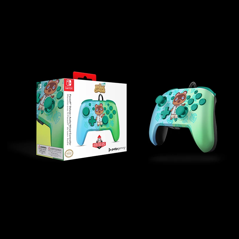 Kontroller me kabllo PDP Wired Deluxe Face Off për Nintendo Switch, Animal Crossing, me audio jack 3.5mm, kabllo USB 3m, jeshile/kaltër