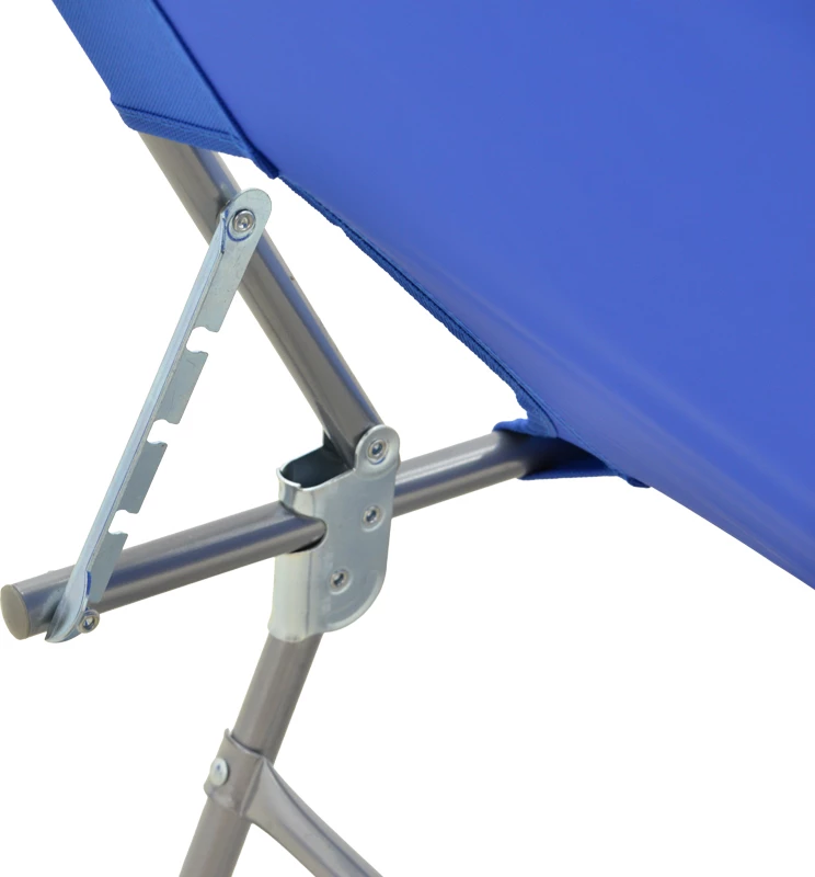 Shezlong metalik-tekstilen për plazh, ngjyrë argjendi-blu, 55x185x24cm
