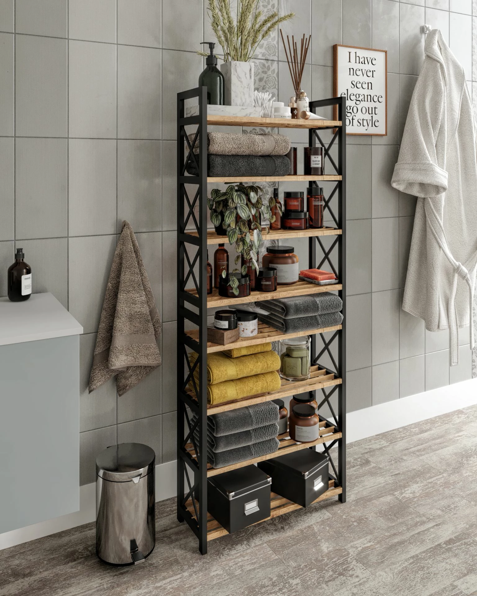 Raft multifunksional, ngjyrë e zezë, Skye Decor, plastikë, 46x128x18 cm