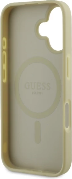 Mbështjellës Guess Saffiano Peony Classic Logo MagSafe për iPhone 16, ari