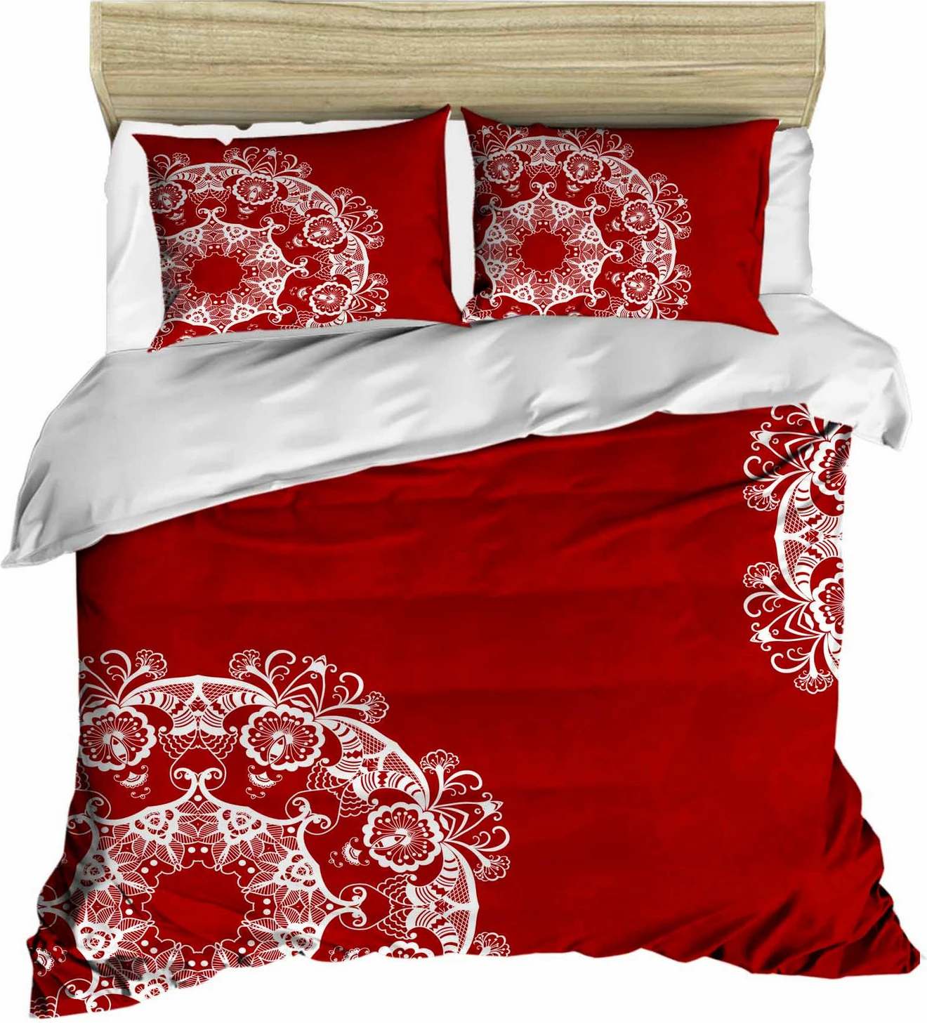 Set mbulesë për dyshek dopio, L'essentiel, e kuqe dhe e bardhë, 200x220cm, 2 jastëkë, 50x70cm