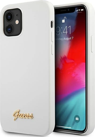 Mbështjellës Guess Silicone Vintage Gold Logo për iPhone 12 mini 5.4\", hardcase, i bardhë