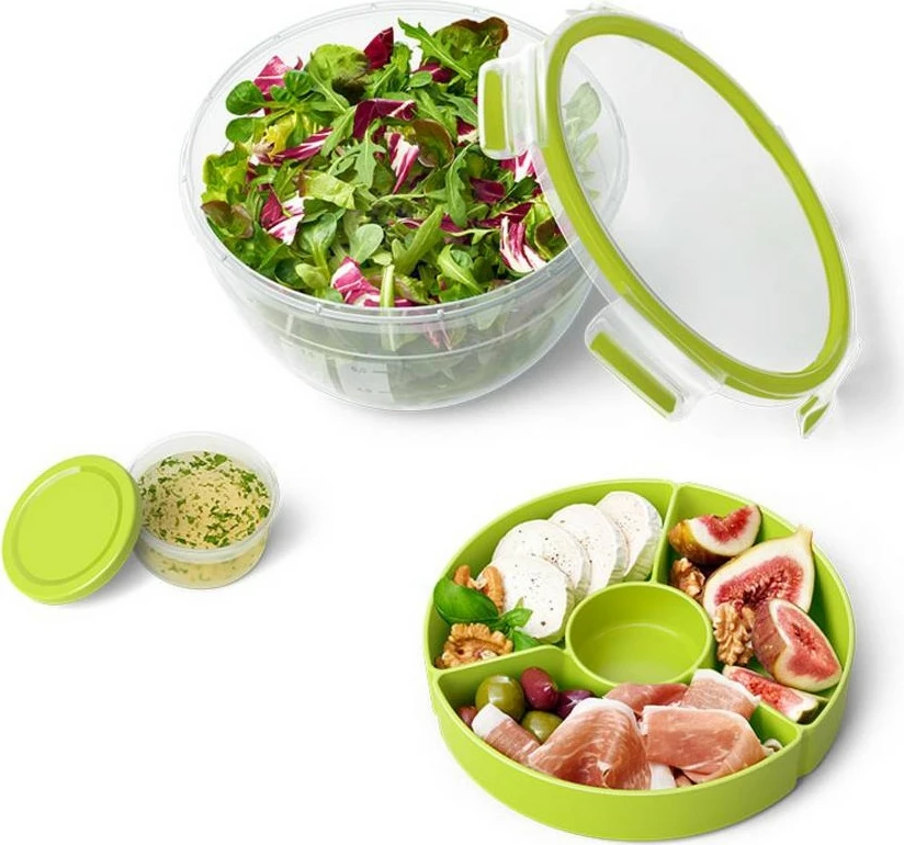 Enë sallate Emsa Clip & Go N1060700, 3 copë, rrumbullakët, me kapak të gjelbër, 218mm