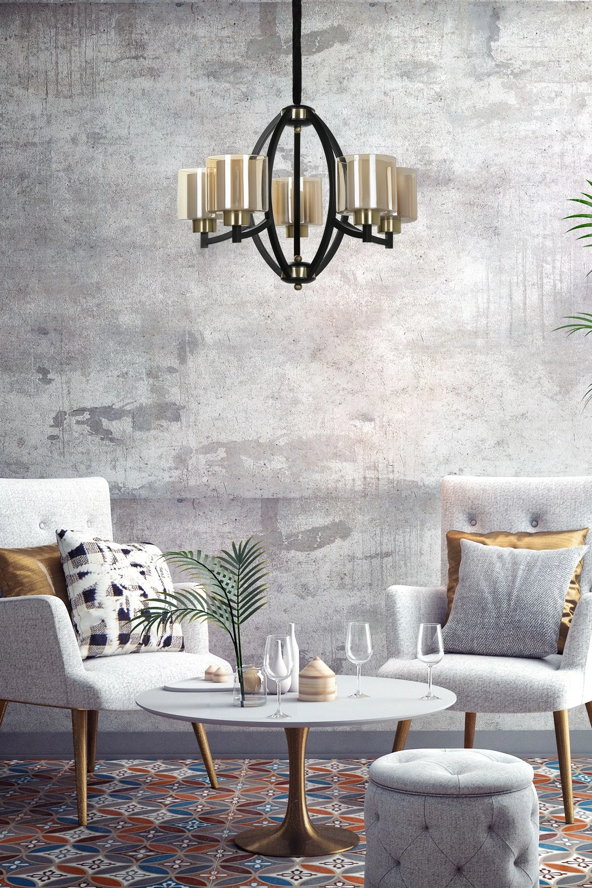 Llambë tavani vintage Opviq, Paul 5 llampa, ngjyrë e zezë, gotë bal