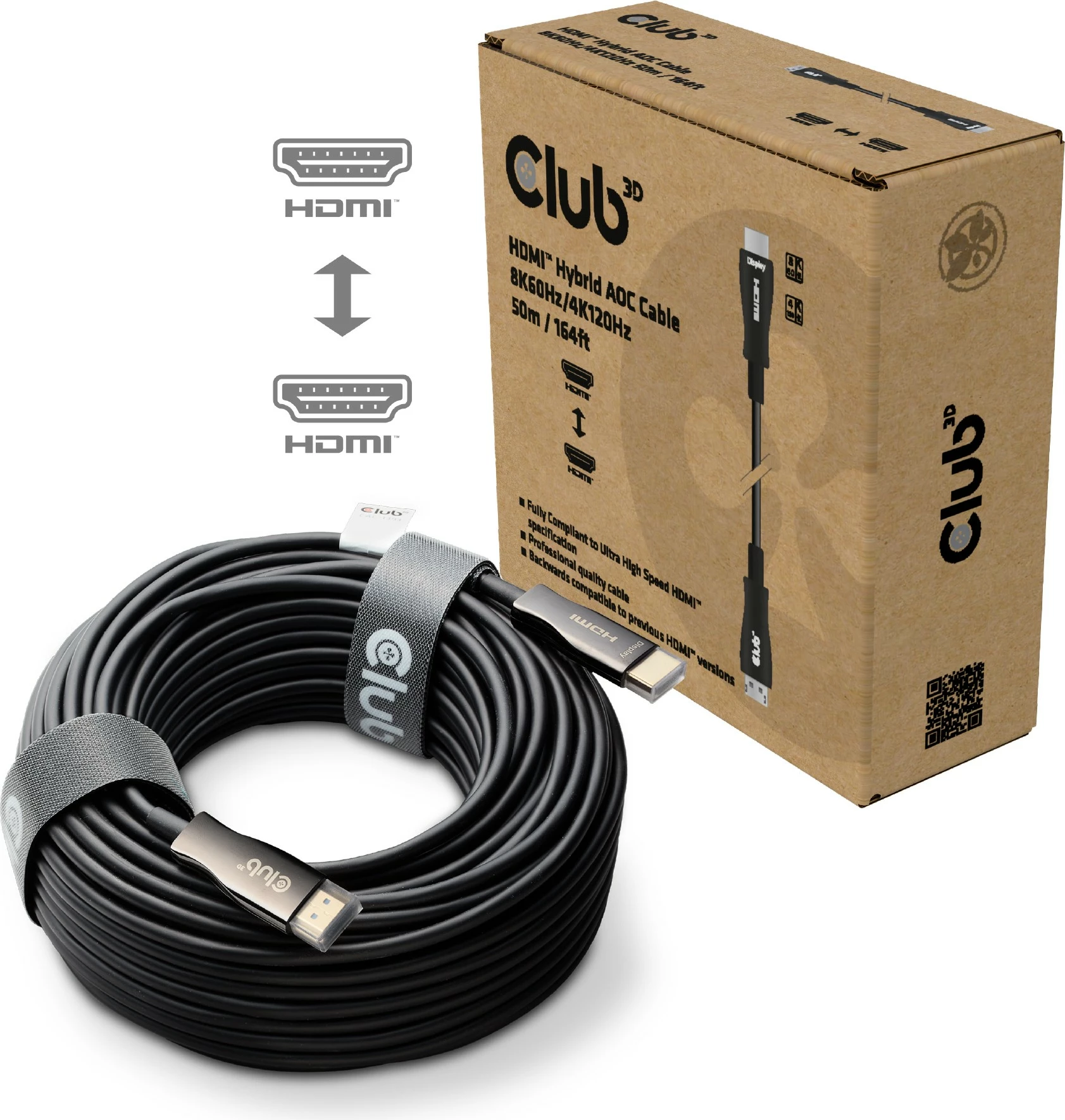Kabllo HDMI Club3D 2.1, 50m, aktiv optik, 8K60Hz, e zezë