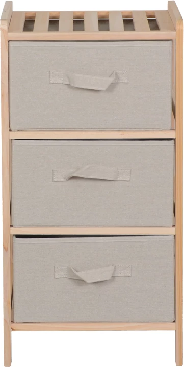 Komodë me 3 sirtarë, dru bredhi, material tekstili, ngjyrë natyrale-bezhë, 34.5x36.5x67cm