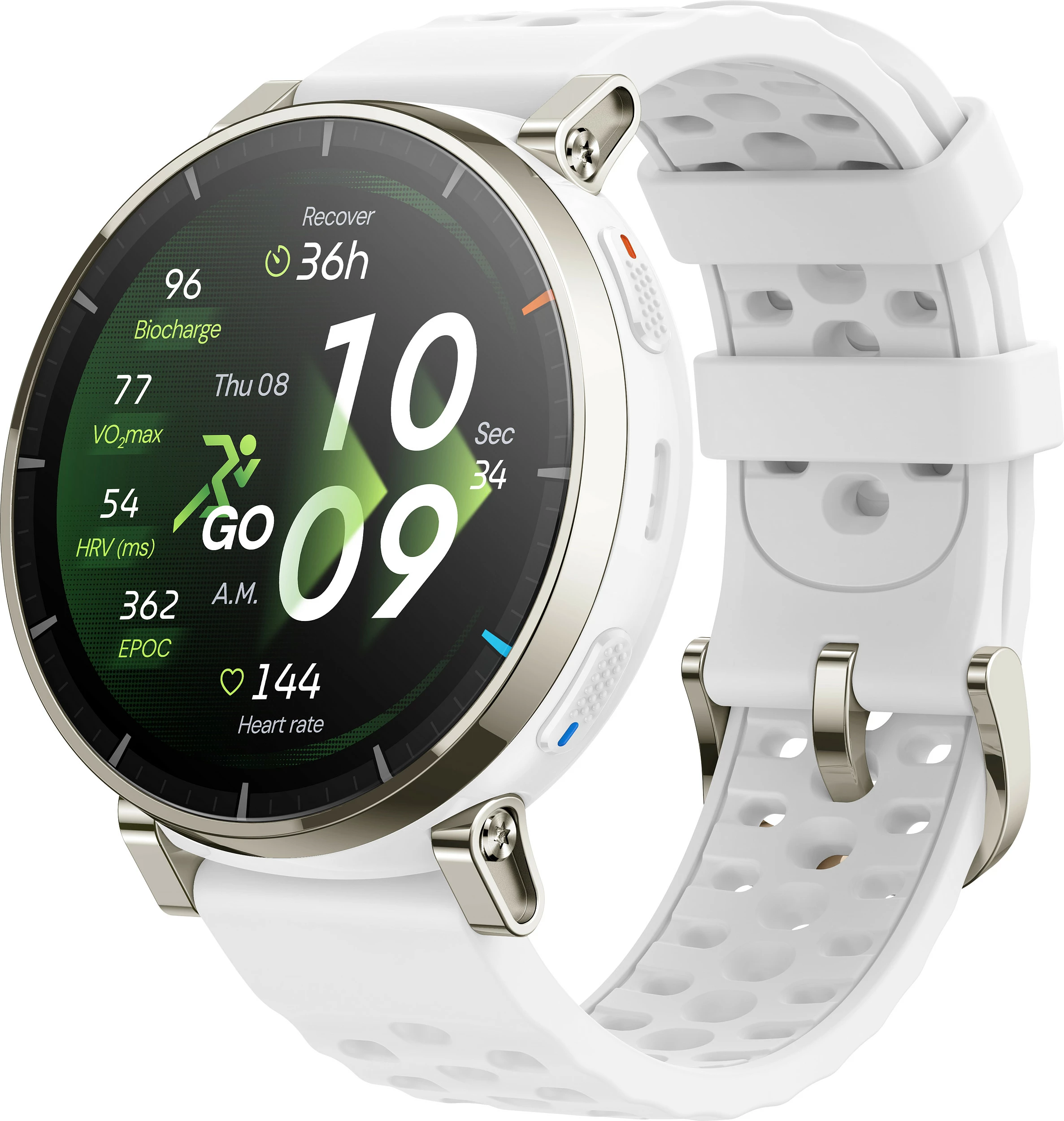 Smartwatch Amazfit Active 3, 1.32" AMOLED, GPS, NFC, Bluetooth 5.3, 38 g, rrip silikon i bardhë