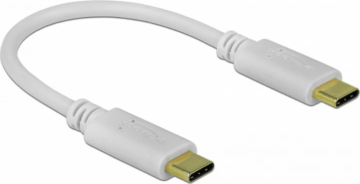 Kabllo karikimi USB-C DeLOCK, USB-C në USB-C, 15 cm, PD 100 W, 5 A, e bardhë