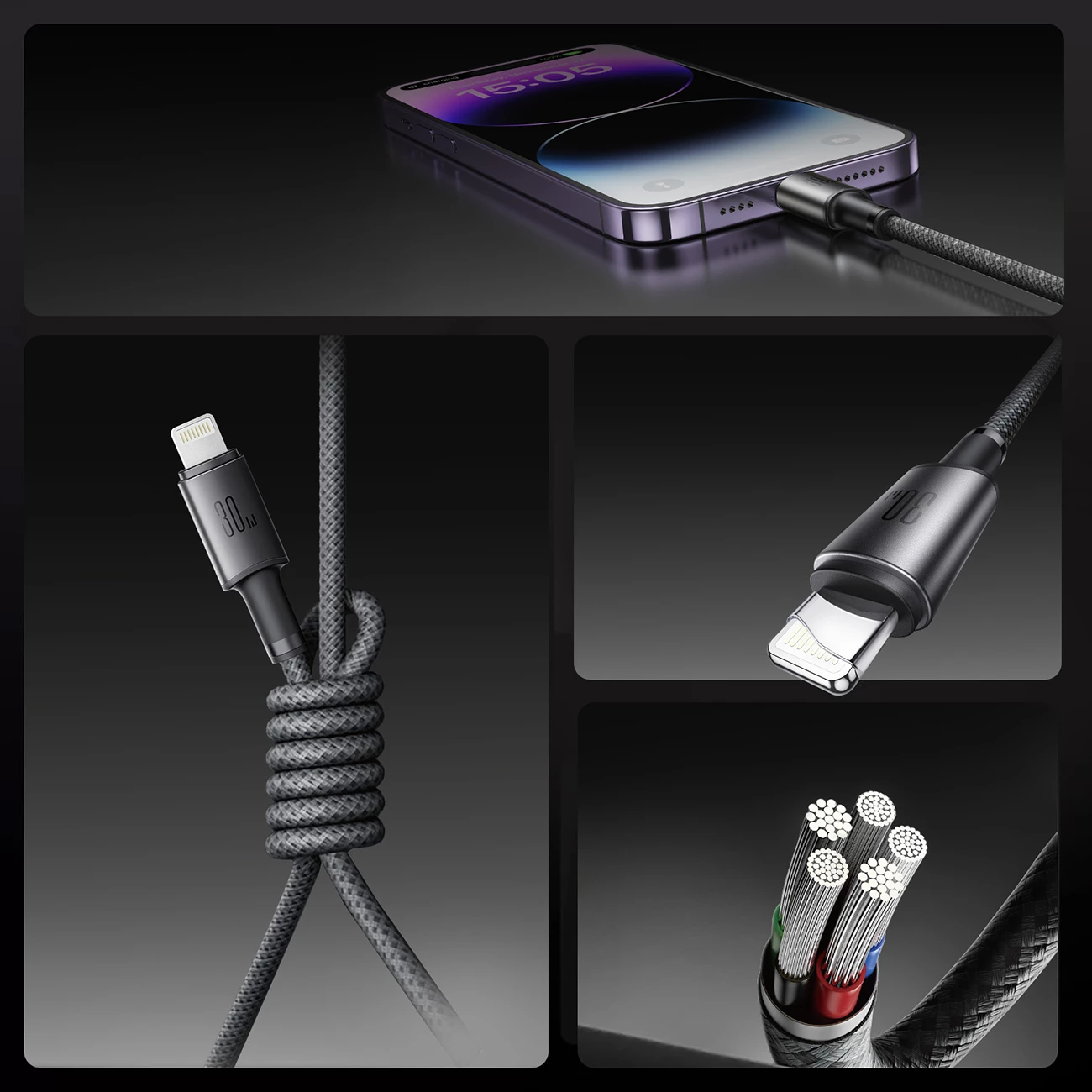 Kabllo Joyroom S-A50 Unlimited Series, USB-C në Lightning, 1.2m, 30W, me organizues magnetik, Gri