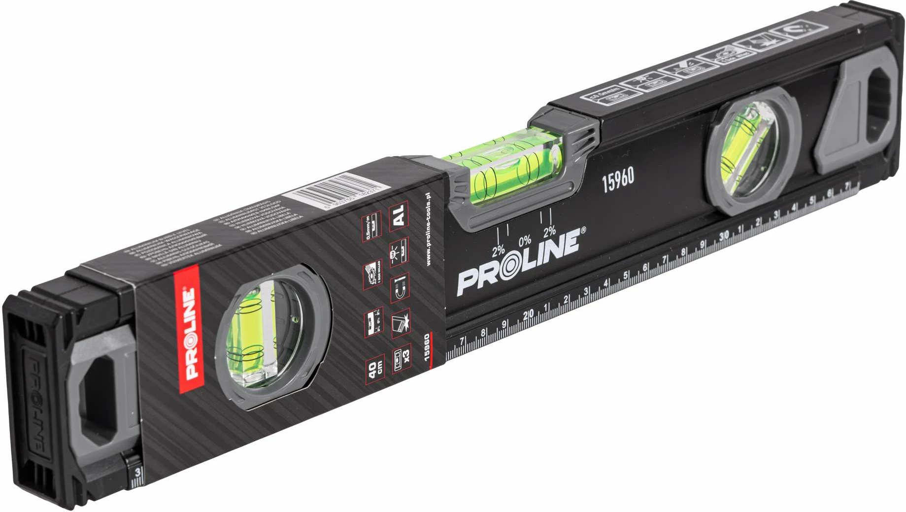 Tehtnicë uji PROLINE Premium 15960, alumin, 3 fiole, 40 cm, magnetike, e zezë