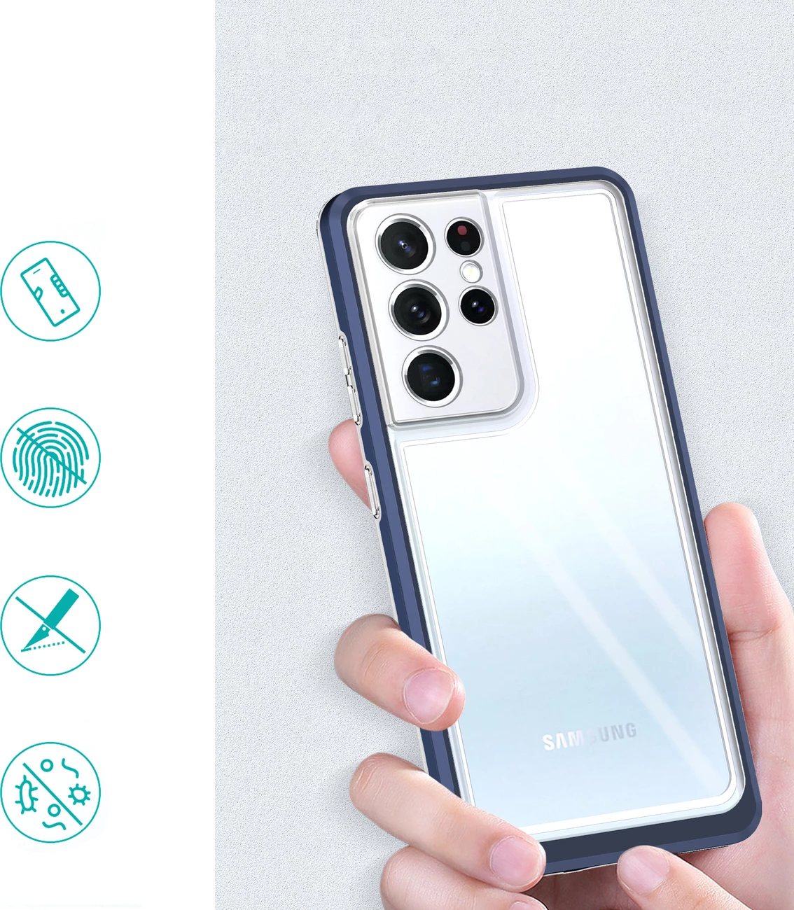 Mbështjellës Hurtel Clear 3in1 për Samsung Galaxy S23 Ultra, kornizë kaltër, transparent