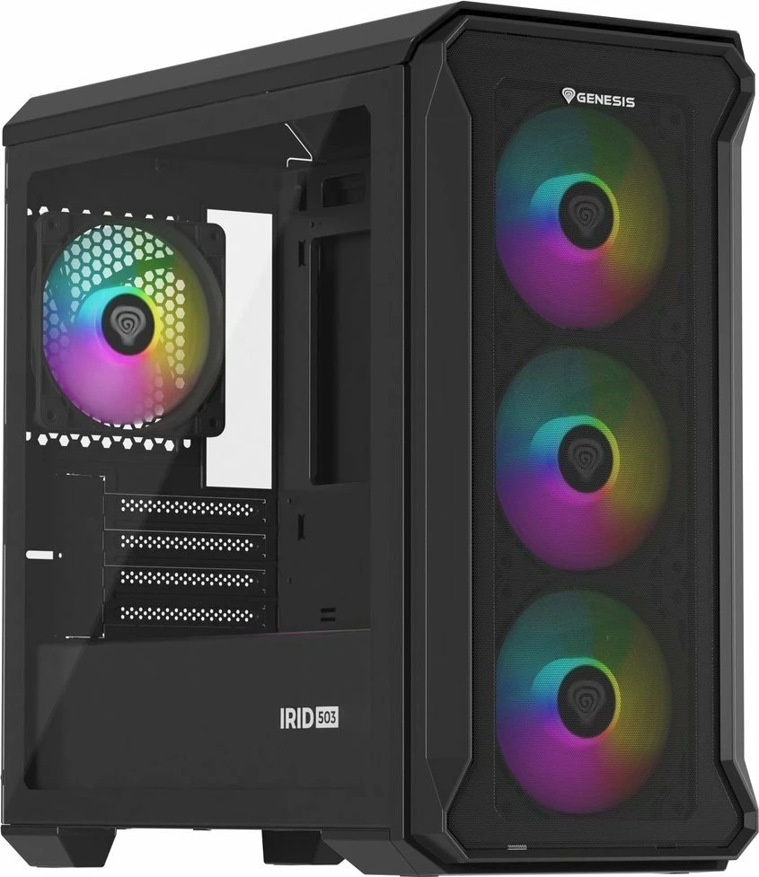 Kasë GENESIS Irid 503 ARGB V2 NPC-1559 Micro Tower, Micro-ATX/Mini-ITX, x4 ventilatorë ARGB 120mm, e zezë