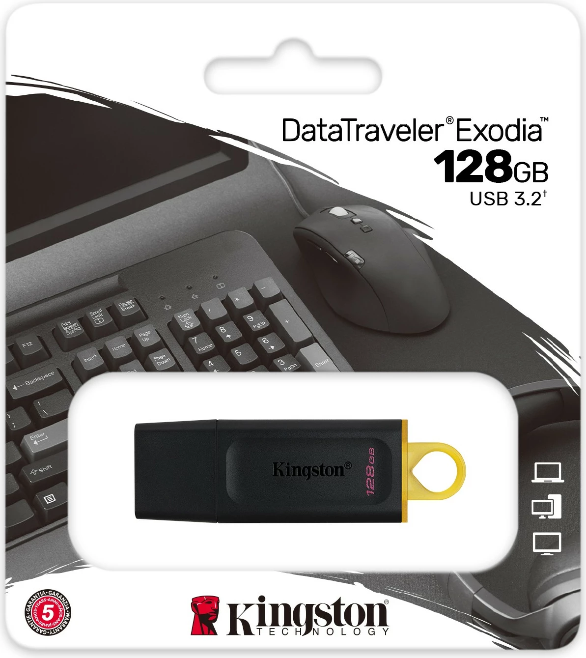 USB 3.2 Flash Drive Kingston DataTraveler Exodia, 128 GB, USB Type-A, Black, Yellow