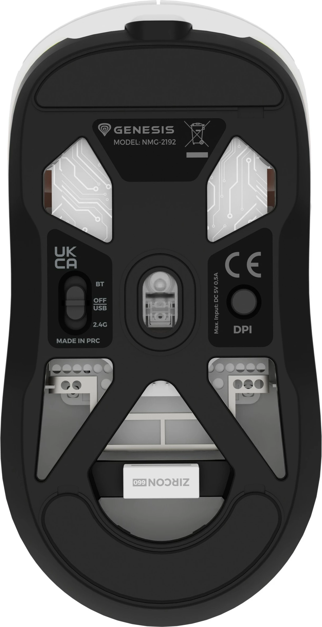 Maus gaming Genesis Zircon 660, wireless + Bluetooth + USB, 12000 DPI, i bardhë