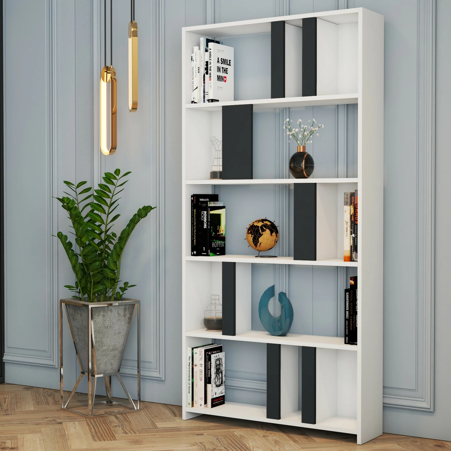 Raft librash Hanah Home, Lima, i bardhë, antracit