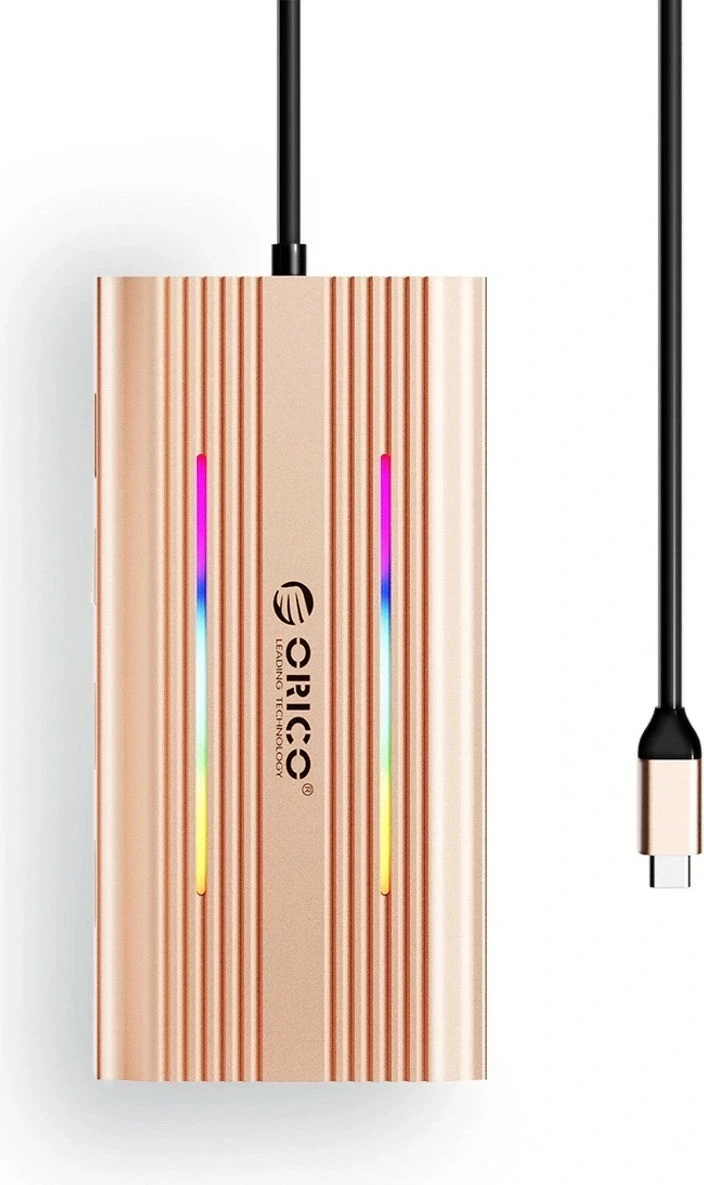 Hub Orico USB-C 12w1 XDR-X2, 3x USB-A, USB-C PD 100W, HDMI 4K, VGA, RJ45 Gigabit, verdhë