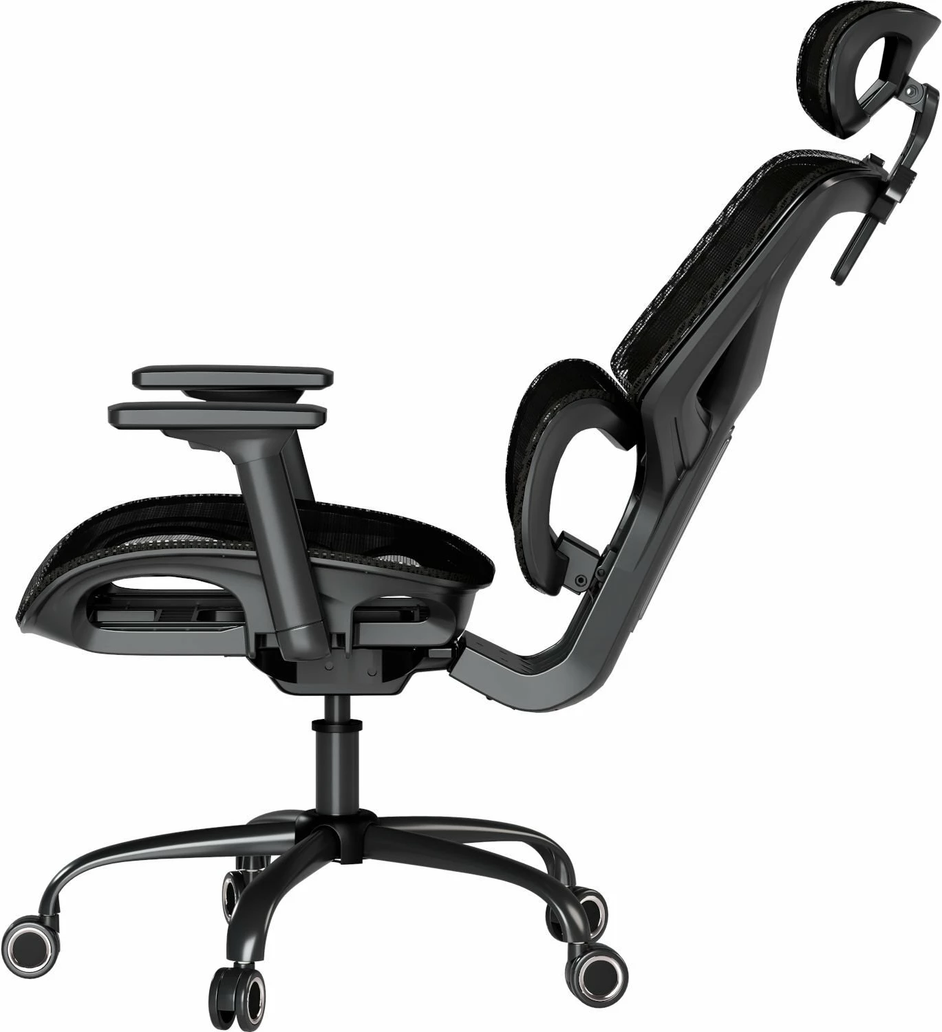 Karrige zyre ergonomike Mozos Ergo-V, rregullim 46-56 cm, rrjetë ajrosëse, mbështetëse krahu 3D, e zezë