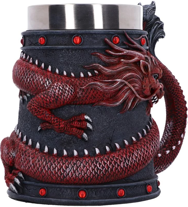 Krug Nemesis Now Dragon Coil 16 cm, me insert çeliku inox, kuqe/zezë