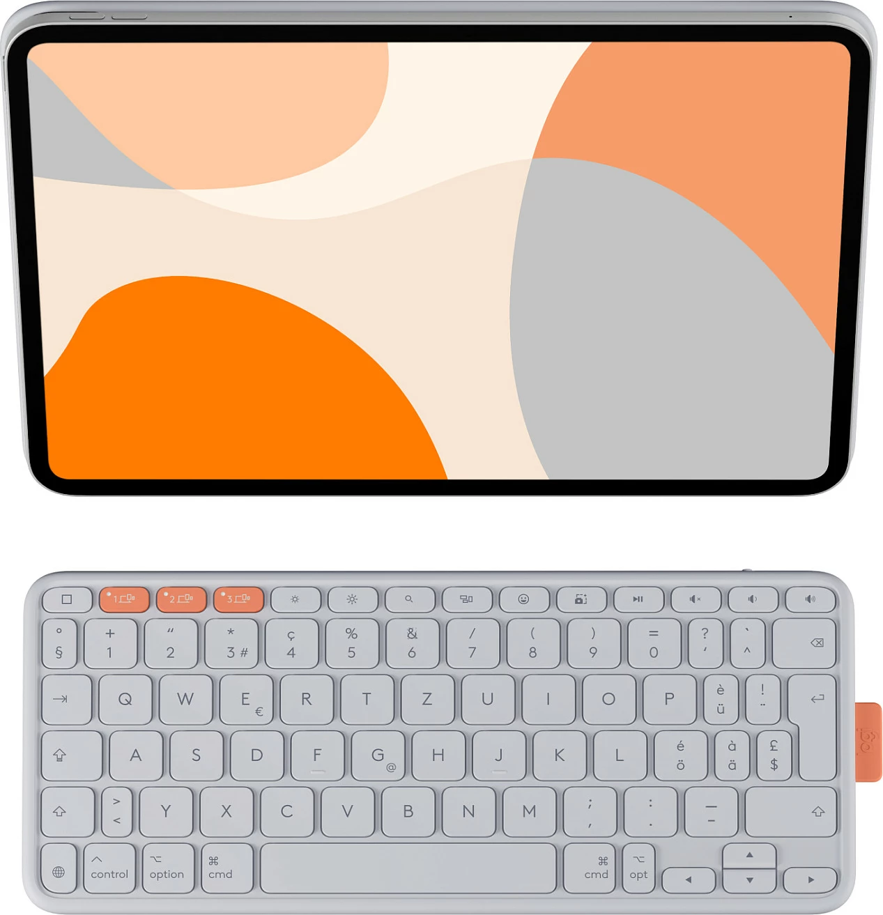 Mbështjellës me tastierë Logitech Flip Folio, për iPad 11", Bluetooth, QWERTZ (Swiss), gri e çelët