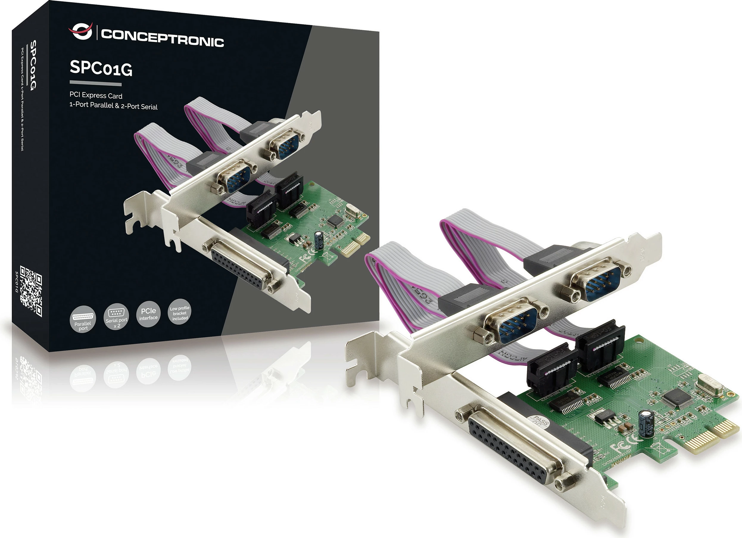 Kartë zgjerimi PCIe Conceptronic 2x RS-232 + 1x Paralel (LPT), 2.5 Gbps, e gjelbër