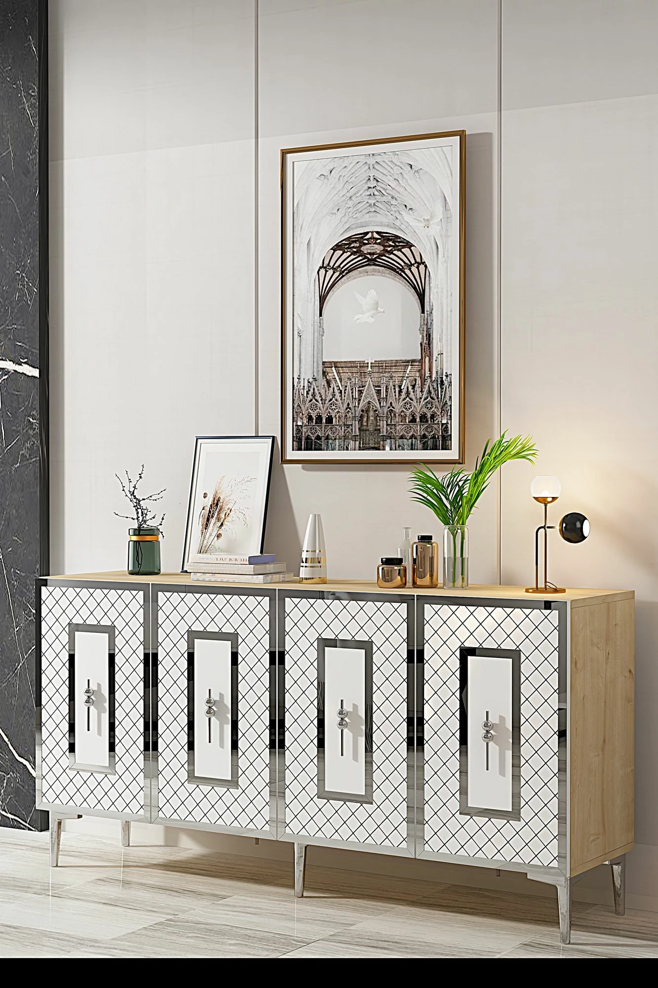 Konsol Skye Decor, Puma 150, ngjyrë lis safir, e bardhë, argjend