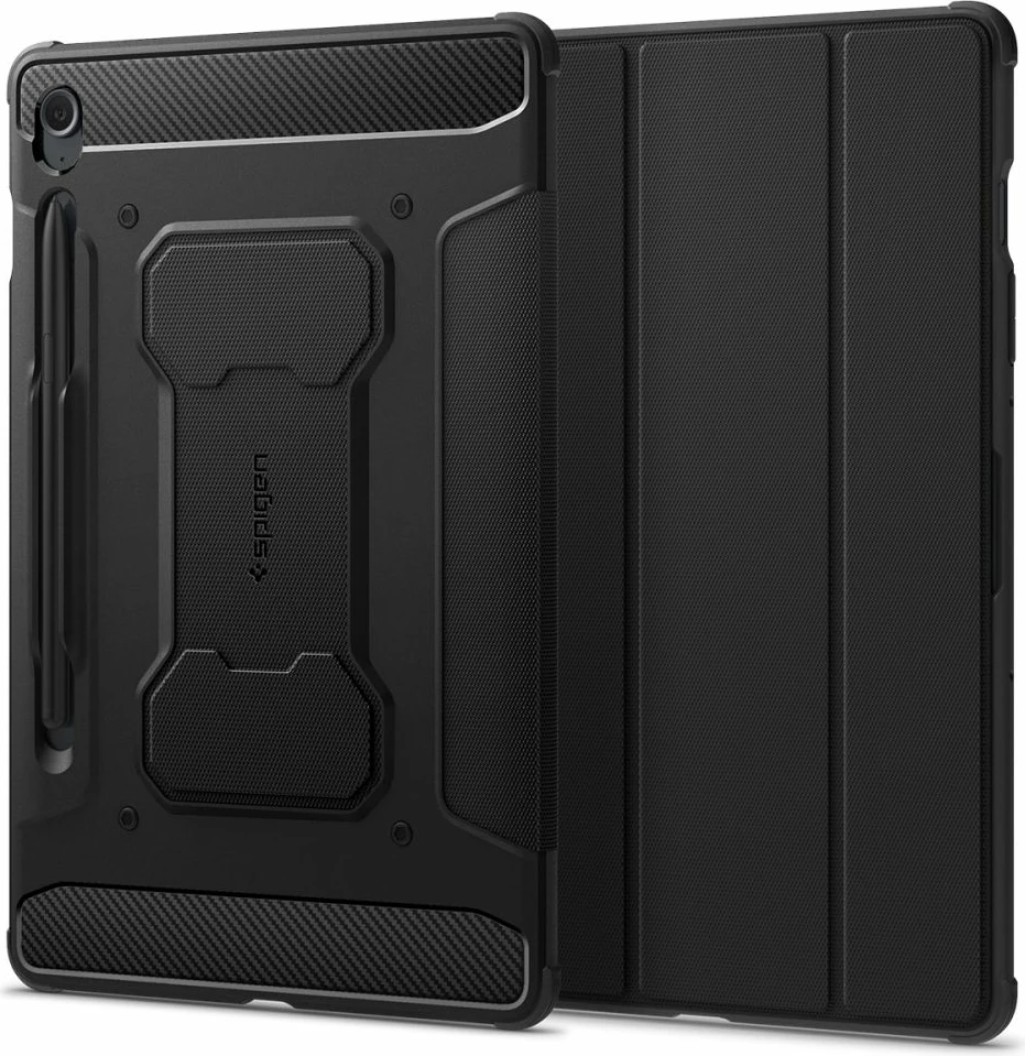 Mbështjellës tablet Spigen Rugged Armor Pro për Samsung Galaxy Tab S9 FE 10.9" X510/X516B, TPU, me vend për stylus, mbyllje magnetike, i zi